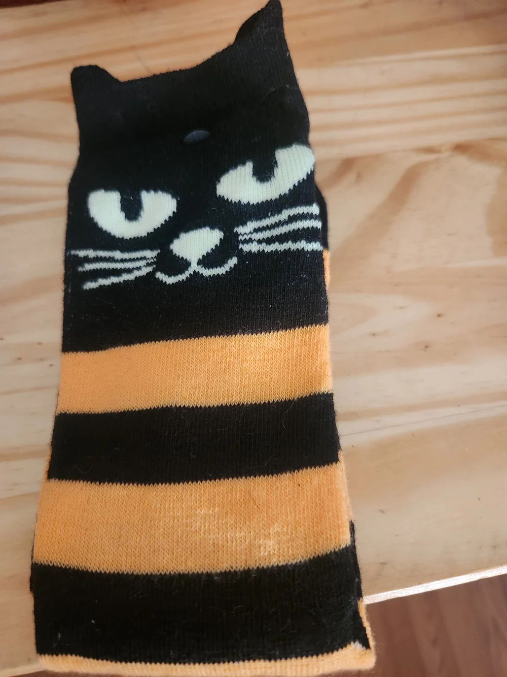 Black and Orange Striped Cat Face Halloween Socks